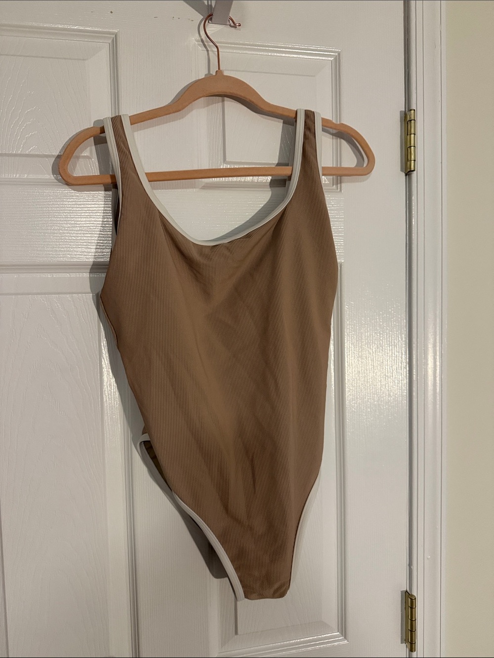 LainSnow Tan One-Piece Swimsuit with White Trim